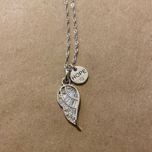 Women’s Silver Hope Charm Necklace with Diamond Feather